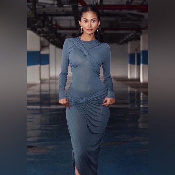 ZARA Draped Knot Midi Dress – Sculpting Bodycon – Size S (Stretch S/M) - Picture 8 of 15